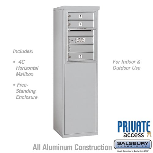 Salsbury 6 Door High Free-Standing 4C Horizontal Mailbox with 3 Doors in Aluminum with Private Access - Sweatfully