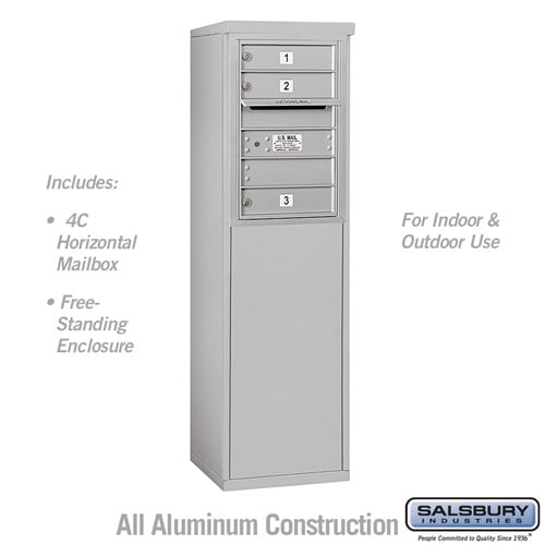Salsbury 6 Door High Free-Standing 4C Horizontal Mailbox with 3 Doors in Aluminum with USPS Access - Sweatfully