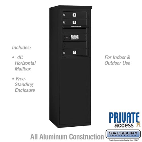 Salsbury 6 Door High Free-Standing 4C Horizontal Mailbox with 3 Doors in Black with Private Access - Sweatfully
