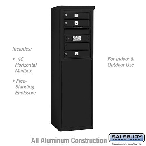 Salsbury 6 Door High Free-Standing 4C Horizontal Mailbox with 3 Doors in Black with USPS Access - Sweatfully