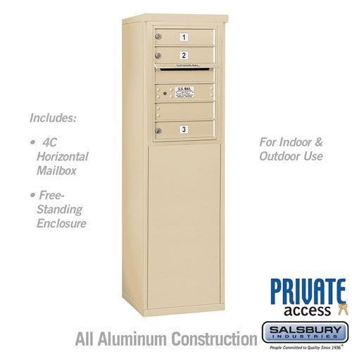 Salsbury 6 Door High Free-Standing 4C Horizontal Mailbox with 3 Doors in Sandstone with Private Access - Sweatfully