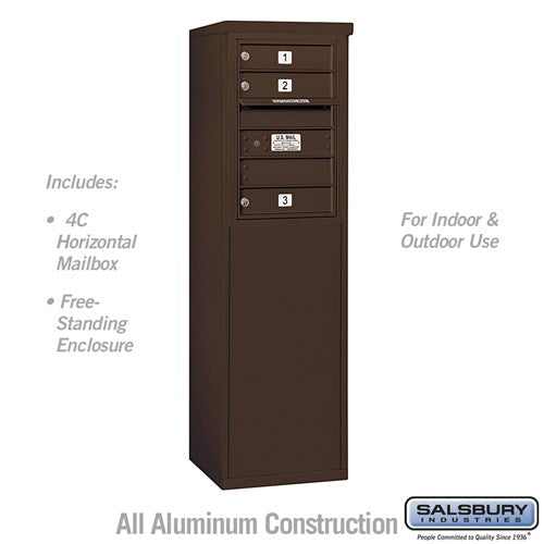 Salsbury 6 Door High Free-Standing 4C Horizontal Mailbox with 3 Doors in Bronze with USPS Access - Sweatfully