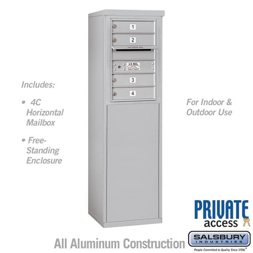 Salsbury 6 Door High Free-Standing 4C Horizontal Mailbox with 4 Doors in Aluminum with Private Access - Sweatfully