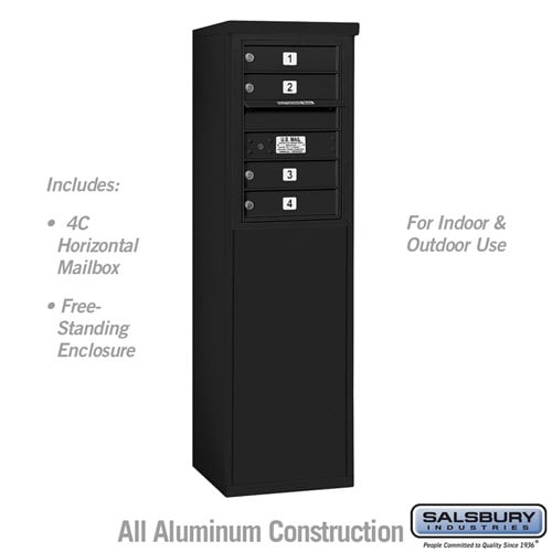 Salsbury 6 Door High Free-Standing 4C Horizontal Mailbox with 4 Doors in Black with USPS Access - Sweatfully