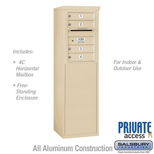 Salsbury 6 Door High Free-Standing 4C Horizontal Mailbox with 4 Doors in Sandstone with Private Access - Sweatfully