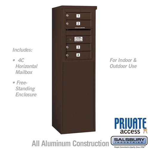 Salsbury 6 Door High Free-Standing 4C Horizontal Mailbox with 4 Doors in Bronze with Private Access - Sweatfully