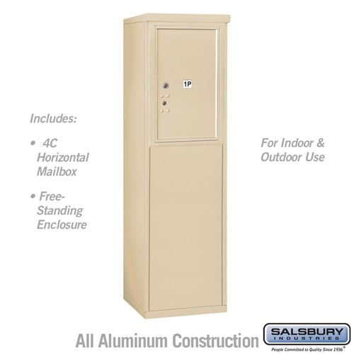 Salsbury 6 Door High Free-Standing 4C Horizontal Parcel Locker with 1 Parcel Locker in Sandstone with USPS Access - Sweatfully