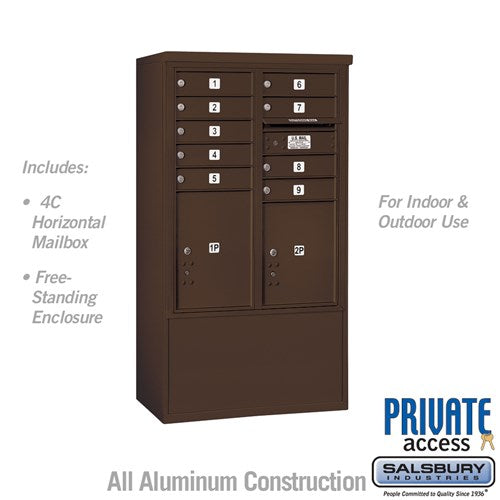 Salsbury 10 Door High Free-Standing 4C Horizontal Mailbox with 9 Doors and 2 Parcel Lockers in Bronze with Private Access - Sweatfully