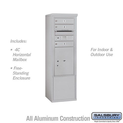 Salsbury 10 Door High Free-Standing 4C Horizontal Mailbox with 3 Doors and 1 Parcel Locker in Aluminum with USPS Access - Sweatfully