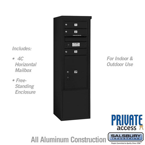 Salsbury 10 Door High Free-Standing 4C Horizontal Mailbox with 3 Doors and 1 Parcel Locker in Black with Private Access - Sweatfully