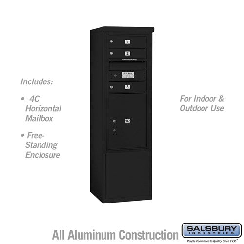 Salsbury 10 Door High Free-Standing 4C Horizontal Mailbox with 3 Doors and 1 Parcel Locker in Black with USPS Access - Sweatfully
