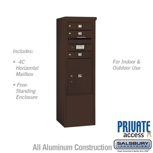 Salsbury 10 Door High Free-Standing 4C Horizontal Mailbox with 3 Doors and 1 Parcel Locker in Bronze with Private Access - Sweatfully
