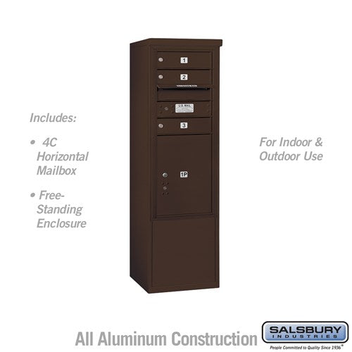 Salsbury 10 Door High Free-Standing 4C Horizontal Mailbox with 3 Doors and 1 Parcel Locker in Bronze with USPS Access - Sweatfully