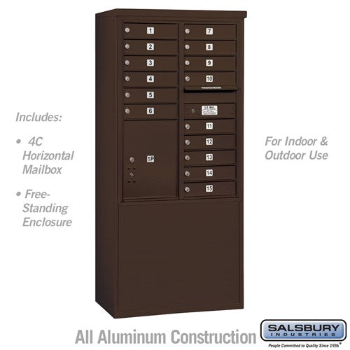 Salsbury 11 Door High Free-Standing 4C Horizontal Mailbox with 15 Doors and 1 Parcel Locker in Bronze with USPS Access - Sweatfully