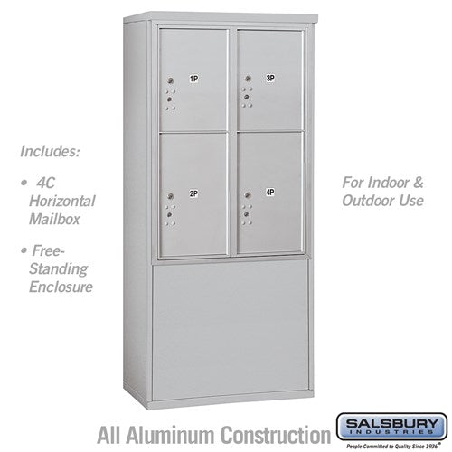 Salsbury 11 Door High Free-Standing 4C Horizontal Parcel Locker with 4 Parcel Lockers in Aluminum with USPS Access - Sweatfully