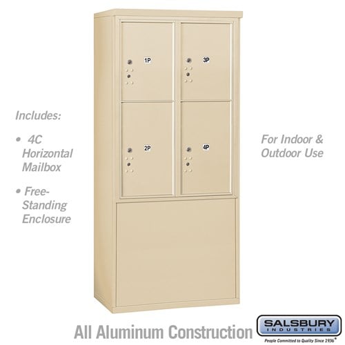 Salsbury 11 Door High Free-Standing 4C Horizontal Parcel Locker with 4 Parcel Lockers in Sandstone with USPS Access - Sweatfully