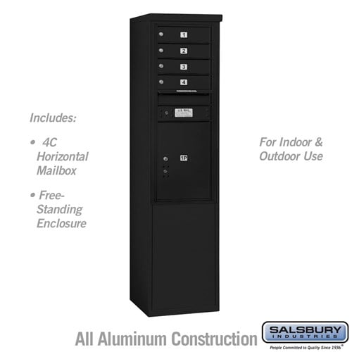 Salsbury 11 Door High Free-Standing 4C Horizontal Mailbox with 4 Doors and 1 Parcel Locker in Black with USPS Access - Sweatfully