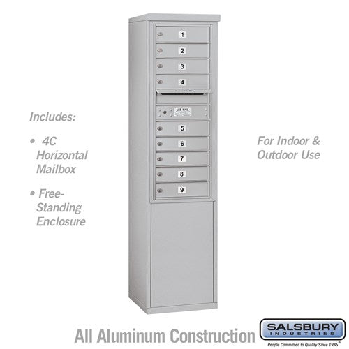 Salsbury 11 Door High Free-Standing 4C Horizontal Mailbox with 9 Doors in Aluminum with USPS Access - Sweatfully