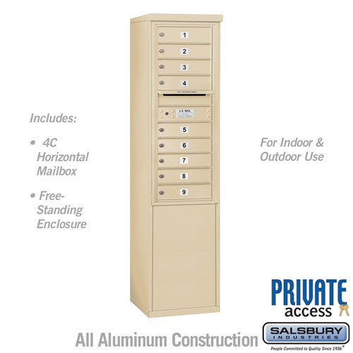 Salsbury 11 Door High Free-Standing 4C Horizontal Mailbox with 9 Doors in Sandstone with Private Access - Sweatfully