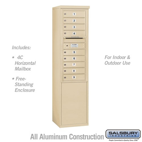 Salsbury 11 Door High Free-Standing 4C Horizontal Mailbox with 9 Doors in Sandstone with USPS Access - Sweatfully