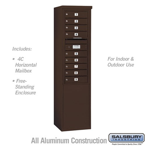 Salsbury 11 Door High Free-Standing 4C Horizontal Mailbox with 9 Doors in Bronze with USPS Access - Sweatfully