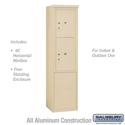 Salsbury 11 Door High Free-Standing 4C Horizontal Parcel Locker with 2 Parcel Lockers in Sandstone with USPS Access - Sweatfully