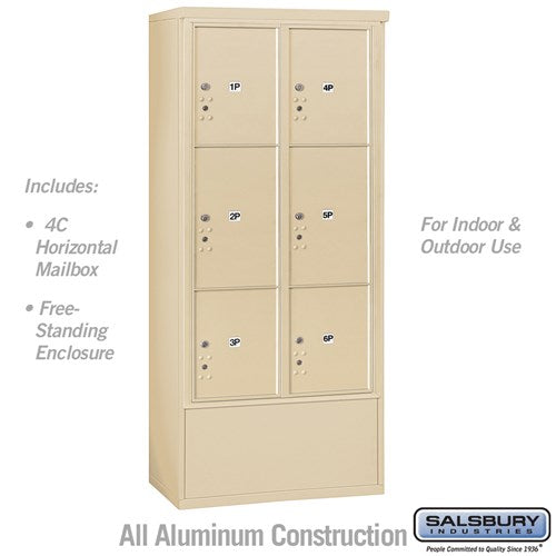 Maximum Height Free-Standing 4C Horizontal Parcel Locker with 6 Parcel Lockers in Sandstone with USPS Access - Sweatfully