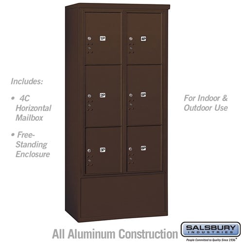 Maximum Height Free-Standing 4C Horizontal Parcel Locker with 6 Parcel Lockers in Bronze with USPS Access - Sweatfully