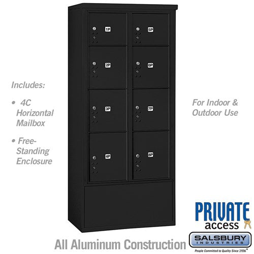 Salsbury Maximum Height Free-Standing 4C Horizontal Parcel Locker with 8 Parcel Lockers in Black with Private Access - Sweatfully