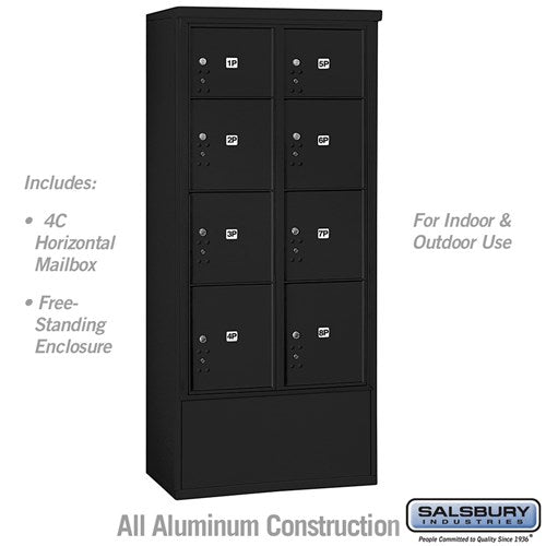 Salsbury Maximum Height Free-Standing 4C Horizontal Parcel Locker with 8 Parcel Lockers in Black with USPS Access - Sweatfully