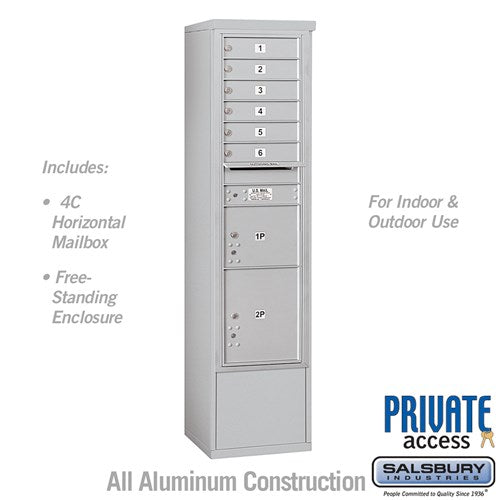 Salsbury Maximum Height Free-Standing 4C Horizontal Mailbox with 6 Doors and 2 Parcel Lockers in Aluminum with Private Access - Sweatfully