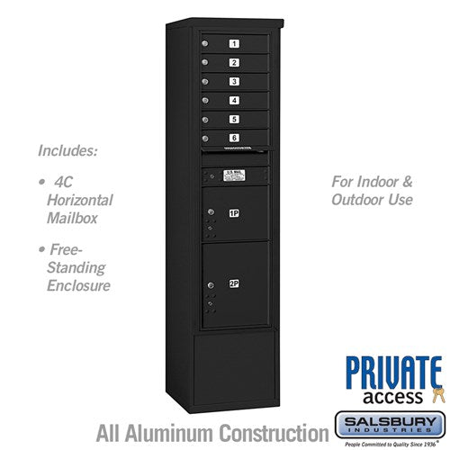 Salsbury Maximum Height Free-Standing 4C Horizontal Mailbox with 6 Doors and 2 Parcel Lockers in Black with Private Access - Sweatfully