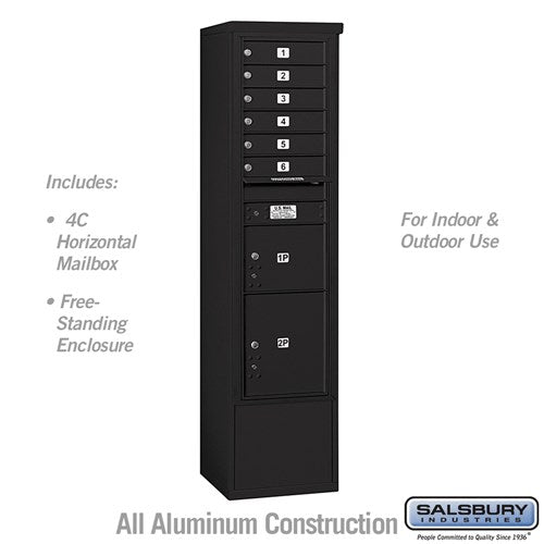 Salsbury Maximum Height Free-Standing 4C Horizontal Mailbox with 6 Doors and 2 Parcel Lockers in Black with USPS Access - Sweatfully