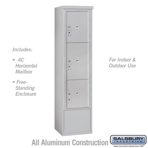 Salsbury Maximum Height Free-Standing 4C Horizontal Parcel Locker with 3 Parcel Lockers in Aluminum with USPS Access - Sweatfully