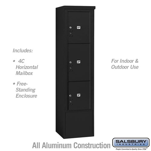 Salsbury Maximum Height Free-Standing 4C Horizontal Parcel Locker with 3 Parcel Lockers in Black with USPS Access - Sweatfully