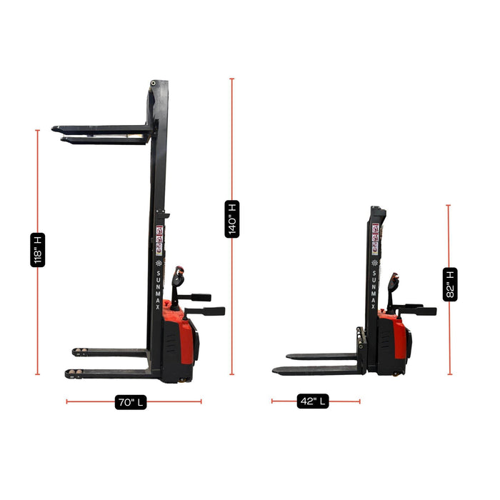 SUNMAX PS3300FE-3M Electric Pallet Stacker | 3300 lbs Capacity, 118″ Lifting Height & Advanced Safety - Sweatfully