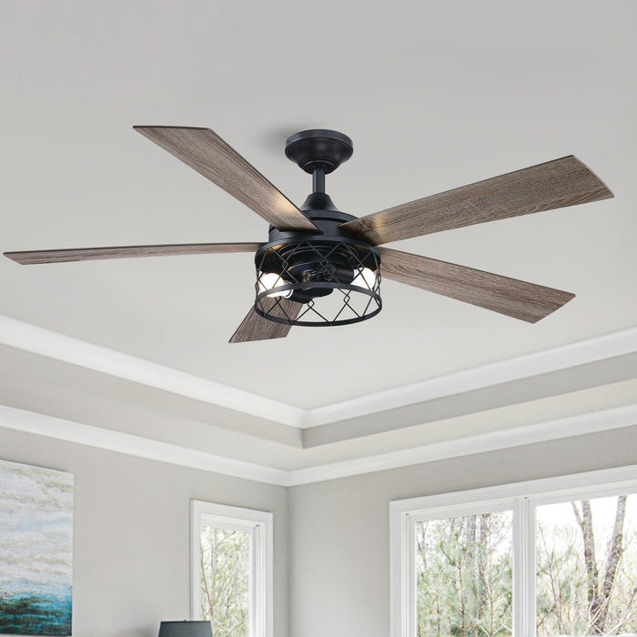 52" Windmill Industrial Downrod Mount Reversible Ceiling Fan with Lighting and Remote Control - Sweatfully