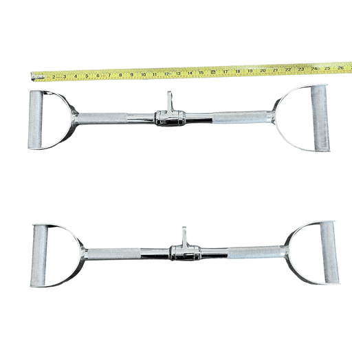 Rotating D-Handle Lat Bar Cable Attachment - Muscle D Fitness - Knurled Handles, Chrome Finish, 24" - Sweatfully
