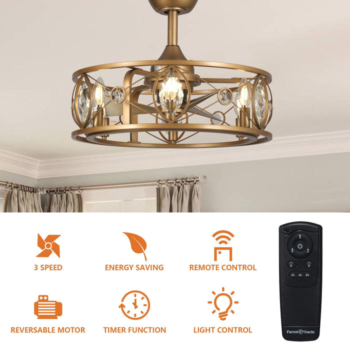 22" Kashmir Modern Glod Reversible Crystal Fandelier Ceiling Fan with Lighting and Remote Control - Sweatfully