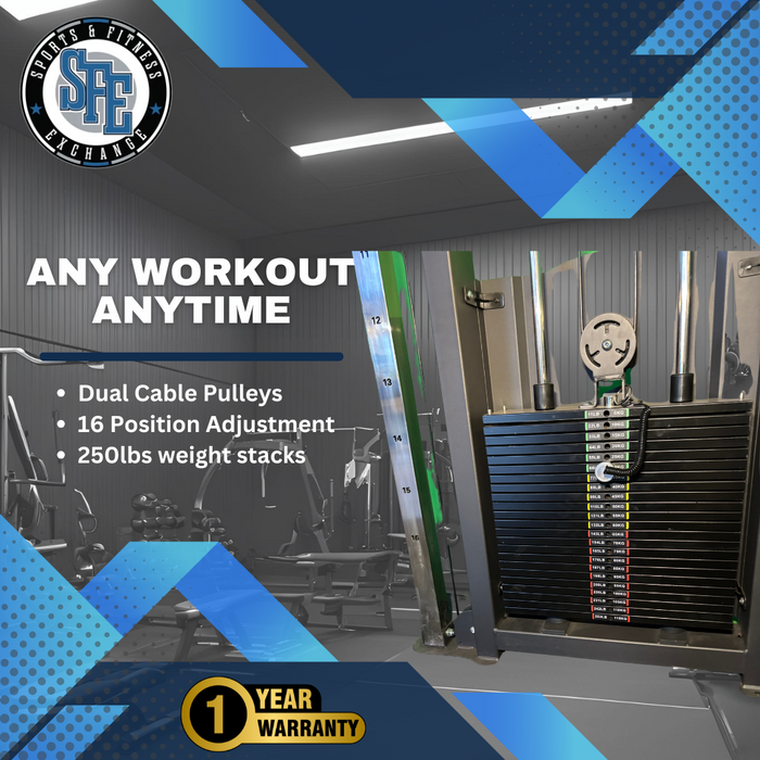 SFE Commercial Functional Trainer with 250lb weight stacks (New) - Sweatfully