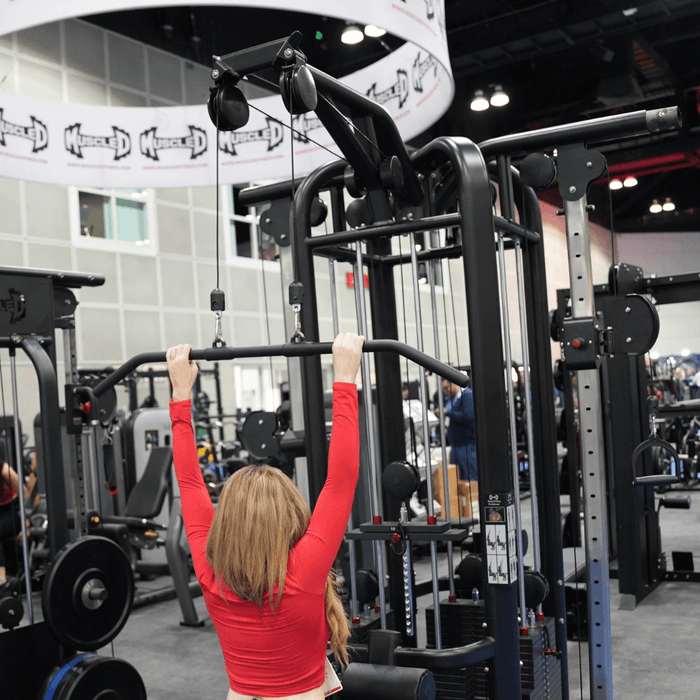 4 Stack Megatron Deluxe Jungle Gym - Muscle D Fitness - Commercial Lat Pull, Low Row, Adj. Hi/Low Pulleys - Sweatfully