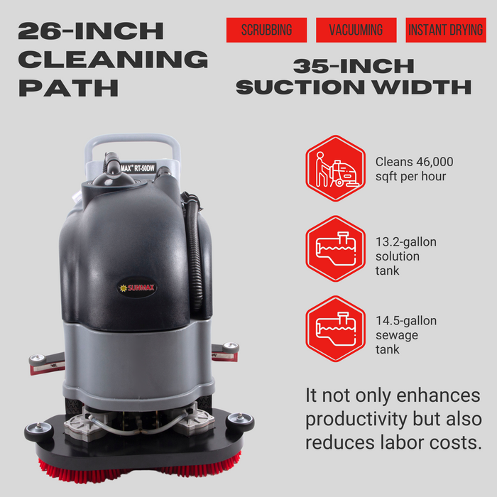 SUNMAX RT50DW 26" Dual Brushes Self-Propelled Floor Scrubber Dryer Machine - Sweatfully