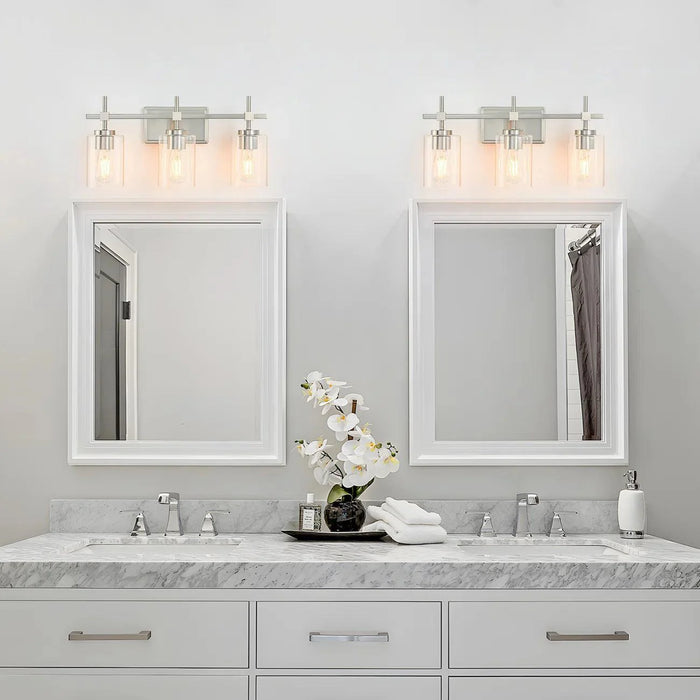 Jasper 3-Light Modern Clear Glass Bathroom Vanity Light, Black & Nickel - Sweatfully