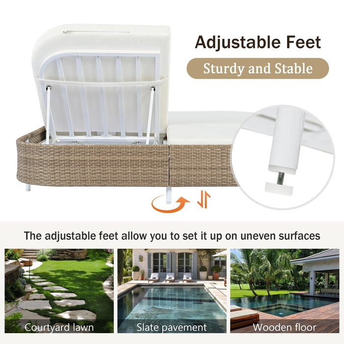 Outdoor Daybed, Patio Rattan Daybed with 5-Position Adjustable Backrest and Removable Cushions & Pillows for Garden, Backyard, Poolside - Sweatfully