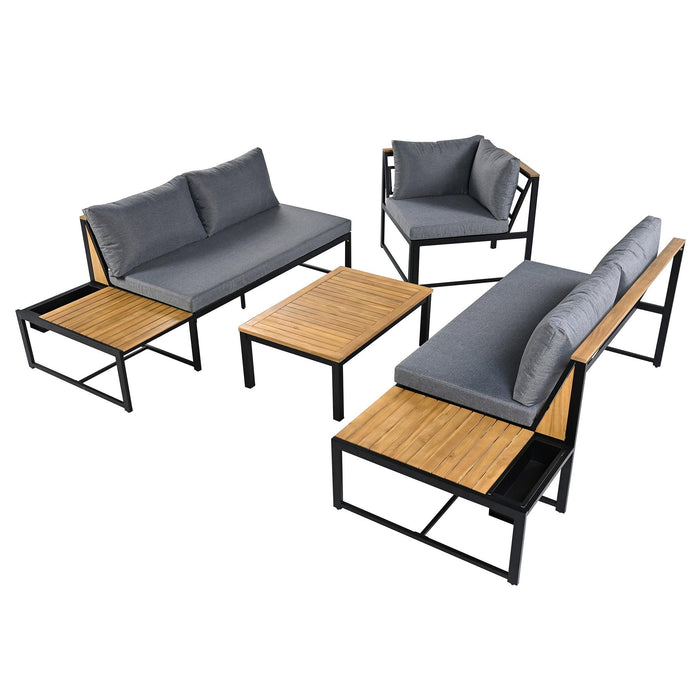 Patio Furniture Set with Loveseats, 4 Pieces Outdoor Sofa Set with Waterproof Cushions, Durable Iron-Wood Design for Garden, Backyard, Poolside - Sweatfully