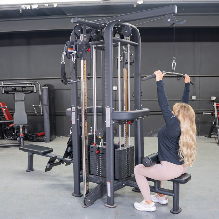 4 Stack Megatron Standard Jungle Gym - 2 Colors - Muscle D Fitness - Low Row, Lat Pulldown, Single Handle Hi/low Pulley, Double Hi/Low Pulley - Sweatfully