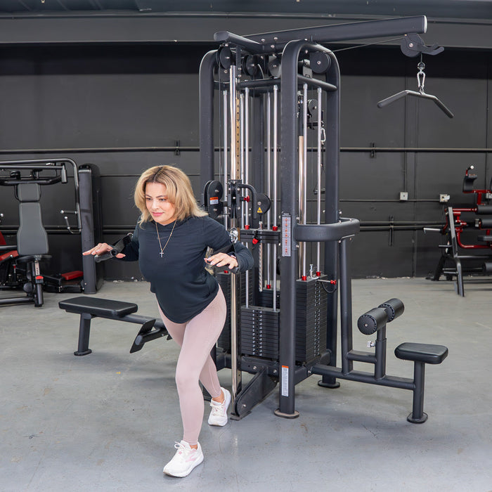 4 Stack Megatron Standard Jungle Gym - 2 Colors - Muscle D Fitness - Low Row, Lat Pulldown, Single Handle Hi/low Pulley, Double Hi/Low Pulley - Sweatfully