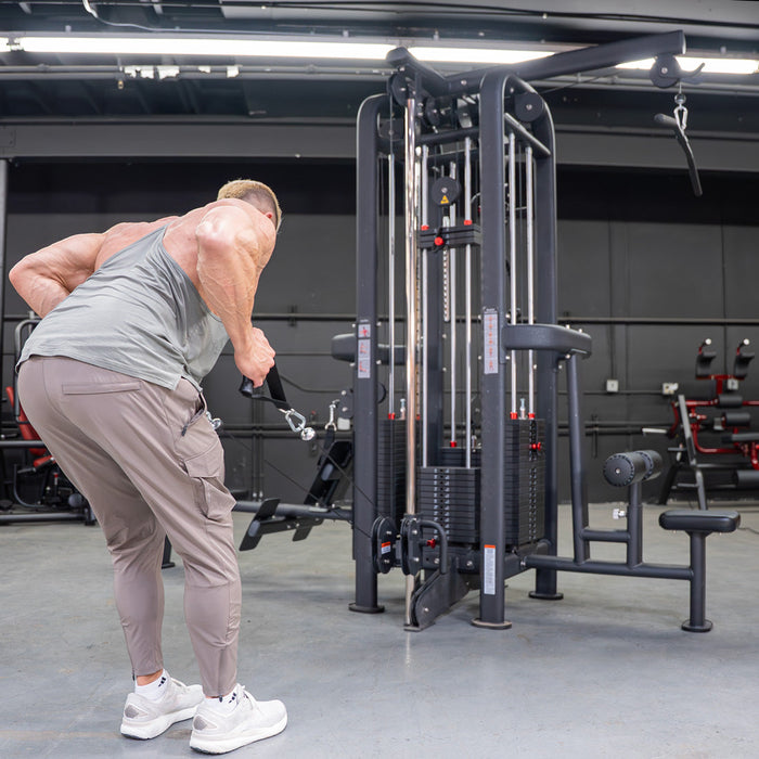 4 Stack Megatron Standard Jungle Gym - 2 Colors - Muscle D Fitness - Low Row, Lat Pulldown, Single Handle Hi/low Pulley, Double Hi/Low Pulley - Sweatfully