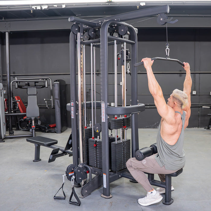 4 Stack Megatron Standard Jungle Gym - 2 Colors - Muscle D Fitness - Low Row, Lat Pulldown, Single Handle Hi/low Pulley, Double Hi/Low Pulley - Sweatfully
