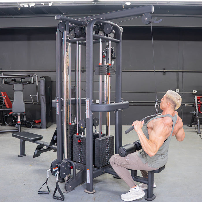 4 Stack Megatron Standard Jungle Gym - 2 Colors - Muscle D Fitness - Low Row, Lat Pulldown, Single Handle Hi/low Pulley, Double Hi/Low Pulley - Sweatfully